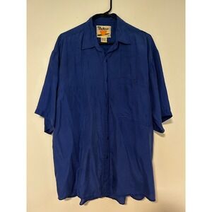 Protest Mens 100% Silk Short Sleeve Button Down Shirt Royal Blue Small Relaxed